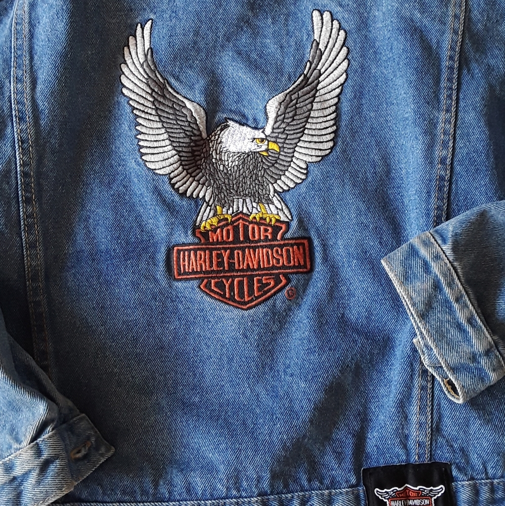 VINTAGE Denim Harley Jacket L